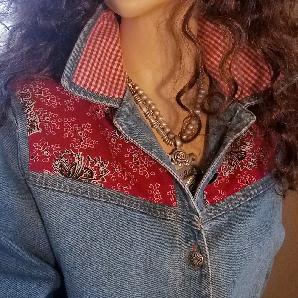 Denim Jacket Retro-Cowboy Tapestry Accents